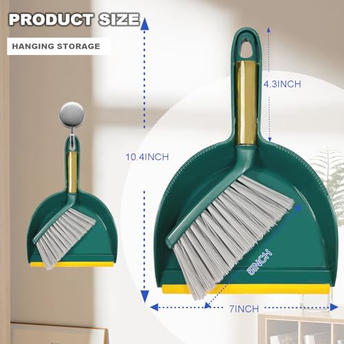 Small Broom with Dustpan Combo Set Mini Broom and Brush Set Hand Sweeper for Cleaning Desk Office Kitchen Pet Nest (Green) - color: Green