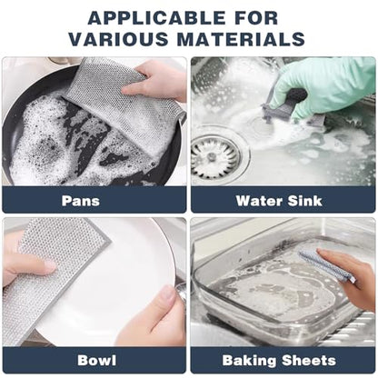 PIPUHA 10 Pack Non-Scratch Stainless Steel Scrubber, Reusable Diamond Weave Scrubber Cloths for Kitchen, Heavy-Duty Metallic Fiber Cleaning Cloth for Cookware, Dishes, Sinks, Easy-Rinse & Quick-Dry