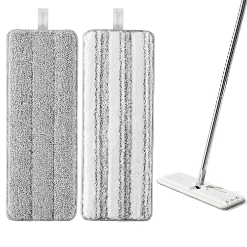 JOYMOOP Microfiber Replacement Pads for 13" Flat Mop System, Reusable Refills, 2-Pack, Grey and Stripe - color: 2 Pcs 13" - 1 Grey + 1 Stripe, size: 13.0 × 4.9 Inch