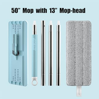 JOYMOOP Flat Mop System, Microfiber Floor Cleaning Tool, 50" Handle with 13" Flat Head, Pale Aqua, Includes Washable Microfiber Pad - color: Pale Aqua, size: 50" Mop with 13" Mop-head