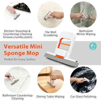 Mini Foldable Wet Dry Use Squeeze Small Mop, Mini Mop for Small Spaces, Black Portable Cleaning Sponge Mops for Desktop, Kitchen, Counter, Glass, Tile - color: Black