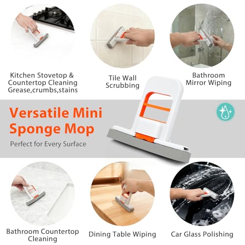 Mini Foldable Wet Dry Use Squeeze Small Mop, Mini Mop for Small Spaces, Black Portable Cleaning Sponge Mops for Desktop, Kitchen, Counter, Glass, Tile - color: Black