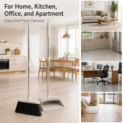Broom and Dustpan Set, 52-Inch Adjustable Long Handle with Self-Cleaning Comb Teeth, Flexible TPR Lip and Foot-Assisted Fold-Up Dustpan for Home, Kitchen, Office and Apartment, Gray Yellow - color: Gray Yellow