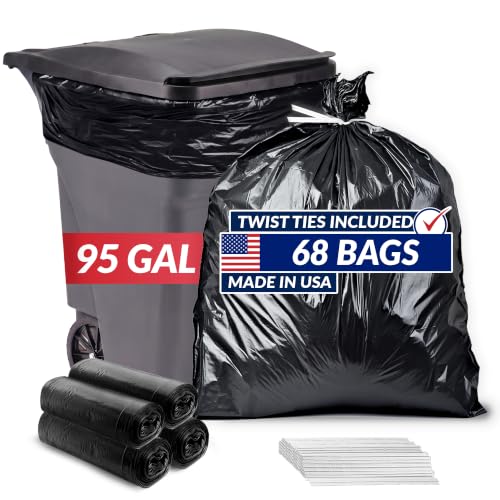 Reli. 95 Gallon Trash Bags Heavy Duty | 68 Trash Bags with Ties | Super Sizeable, Black, Serious Garbage Cleanup