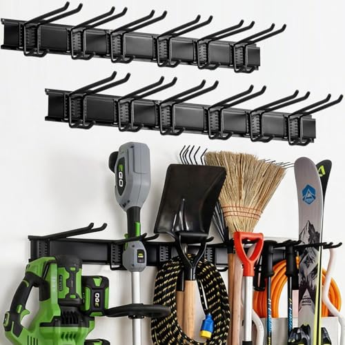 Aking Ace 96-Inch Heavy Duty Wall Mount Garden Tool Organizer for Garage | Adjustable hangers perfect for shovels, rakes, and Garage Tools, Heavy-duty rack holds 350lbs. Ideal for shed organization - size: 96inch