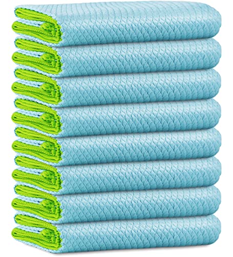 Microfiber Cleaning Cloth Lint Free Glass Cleaner Window Polishing Streak Free Miracle Easy Clean Rag Reusable for Mirror Kitchen Dish Auto Detailing,Pack of 8, 12'' x 16'', Light Blue - color: Light Blue, 12 X 16 Inch