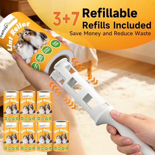 Extra Sticky Lint Roller, 1000 Sheets Value Pack with 3 Reinforced Handles, Tear-Resistant Sheets for Pet Hair, Clothes, Couch & Car - size: 1000Sheets+3 Handles