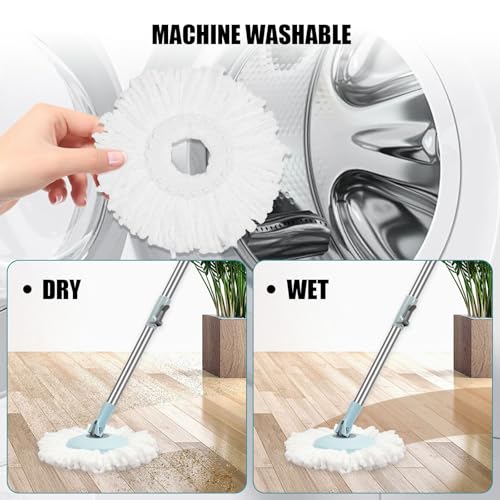 Spin Mop and Bucket with Wringer Set, 360° Spinning Mop Bucket System with 3 Microfiber Mop Replacement Heads, Adjustable Handle for Floor Cleaning (Light Blue) - color: Light Blue