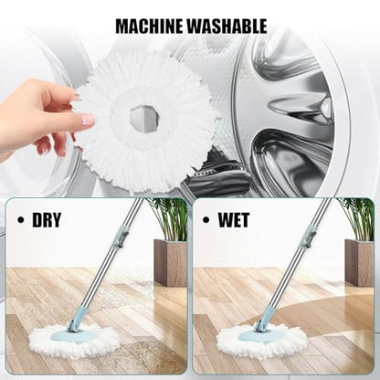 Spin Mop and Bucket with Wringer Set, 360° Spinning Mop Bucket System with 3 Microfiber Mop Replacement Heads, Adjustable Handle for Floor Cleaning (Light Blue) - color: Light Blue