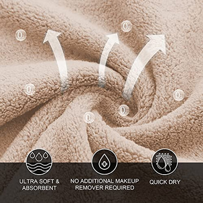 MOONQUEEN Microfiber Facial Cloths Fast Drying Washcloth 12 Pack - Premium Soft Makeup Remover Cloths - Brown - color: Brown, size: 12x12 Inch (Pack of 12)