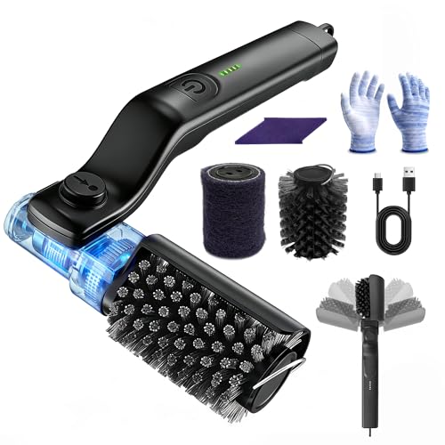 Electric Grill Brush, Cordless Rechargeable Grill Cleaner with 3-Speed Powerful Motor & 180° Adjustable 304 Stainless Steel Non-Shedding Brush Head, Automatic Cleaning for Outdoor Gas Grill & Grates