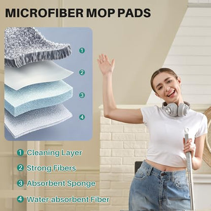 JOYMOOP Mop and Bucket Set, Dust Mops for Floor Cleaning, Wall Mop with 2 Microfiber Mop Head Replacement - size: Bucket #22 - 50" Mop + 2 Grey Mop Pads
