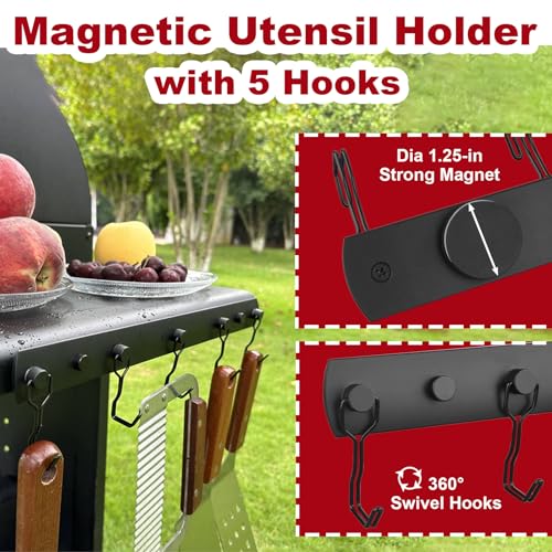 Heavy Duty Magnetic Mop Broom Holder, Srtong Magnetic Utensil Rack with 5 Hooks