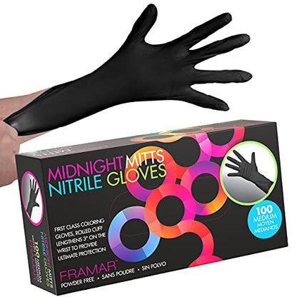 FRAMAR Powder Free Nitrile Gloves Medium – 12 INCH Black Gloves Disposable Latex Free, Guantes De Nitrile, For Hair Dye, Cleaning, Tattoo – Extra Durable & Resistant – 100 Pack - size: Medium (Pack of 100)