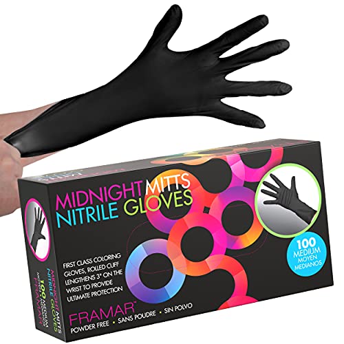 FRAMAR Powder Free Nitrile Gloves Medium – 12 INCH Black Gloves Disposable Latex Free, Guantes De Nitrile, For Hair Dye, Cleaning, Tattoo – Extra Durable & Resistant – 100 Pack - size: Medium (Pack of 100)
