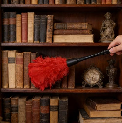 Turkey Plumage Duster with Non-Slip Handle Large Microfiber Head for Dusting Ceiling Fans Blinds Furniture and Corners Reusable Cleaning Tool 13.77In