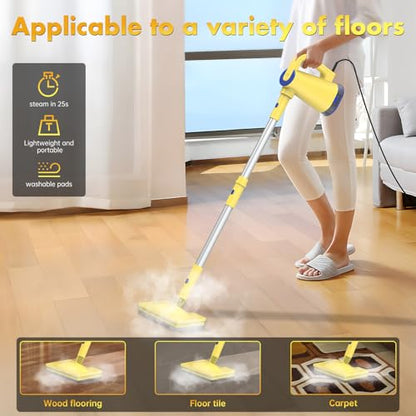 Steam Mop & Detachable Handheld Steam Cleaner for Home and Floor Cleaning, 230°F Floor Steamer for Deep Cleaning, 15s Heat-Up with Multi-purpose Attachments Hardwood Floors, Tile,Grout,Furniture