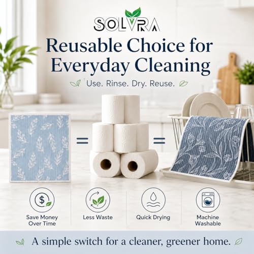 10 PCS Leaf Print Swedish Dishcloths for Kitchen 100% Biodegradable, Reusable Cellulose Sponge Cloths Ultra Absorbent, Eco Friendly Cleaning Towels Dishcloths for Washing Dishes & General Cleaning - color: 10 Pcs-leaf Print