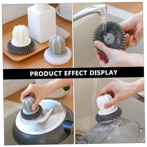 SOLUSTRE 2Pcs Wire Ball Kitchen Scrubber with Anti-slip Handle Spiral Design Dish and Pot Cleaning Brushes for Thorough Stain Removal in Home Kitchens