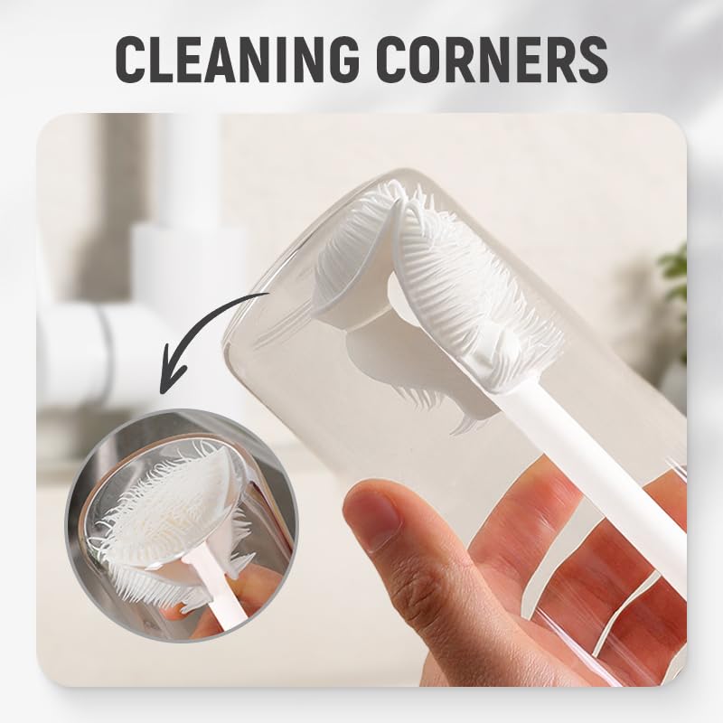 360° Flexible Silicone Bottle Brush with Long Handle, 2026 New Bottle Brush Cleaner Deep Cleaning Brush for Narrow Neck Bottles, Water Bottles and Travel Mugs (White-1PCS) - color: White-1pcs