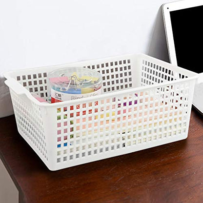 3-pack Plastic Organizer Bins, Large Storage Basket Bins - color: White