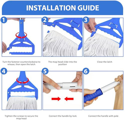 Heavy Duty Loop-End String Mop - Commercial Industrial Mop with Extra Replacement Heads, 59" Long Handle for Garage Workshop Warehouse Floor Cleaning - Effortless & Durable