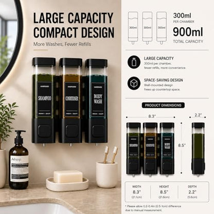 Shampoo and Conditioner Dispenser, Shower Soap Dispenser Wall Mounted, Refillable Shampoo and Conditioner Bottles for Bathroom Hotel Large Capacity(Black) - color: Black