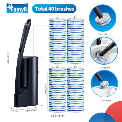 Disposable Toilet Brush - Toilet Bowl Cleaner, Toilet Cleaning Supplies, Toilet Brush with Holder, Toilet Bowl Cleaner Wands，40 Refills for Toilet Cleaning and Hygienic Bathroom Maintenance - style: Toilet brush+40 refills