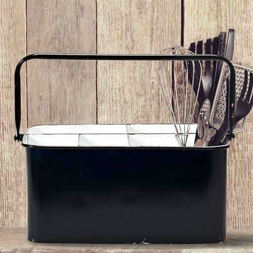 Creative Co-Op Farmhouse Metal Storage Caddy with 6 Compartments and Handle, Distressed Blue and White - color: Blue and White
