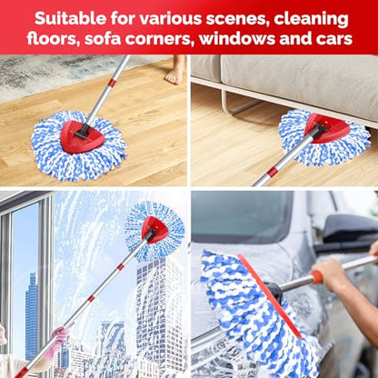O-Cedar Spin Mop Head, Base, Handle Replacement for RinseClean 2 Tank System, 4 Microfiber Mop Refills, 1 Base and 30-58in Handle Set Combo, Blue, for Wood, Tile, Laminate, Marble - color: Blue