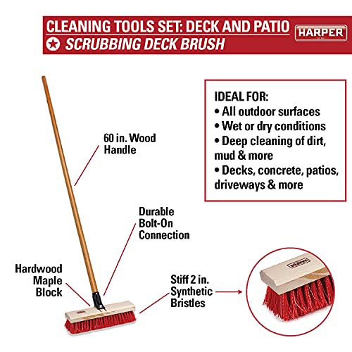 Harper 37518100 Deck/Patio Cleaning Set with 60 in. Handle Deck Brush, Heavy Duty Corn Broom, Scrubbing Brush and Long Reach Scrubbing Brush - style: Deck/Patio Cleaning Set