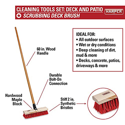 Harper 37518100 Deck/Patio Cleaning Set with 60 in. Handle Deck Brush, Heavy Duty Corn Broom, Scrubbing Brush and Long Reach Scrubbing Brush - style: Deck/Patio Cleaning Set