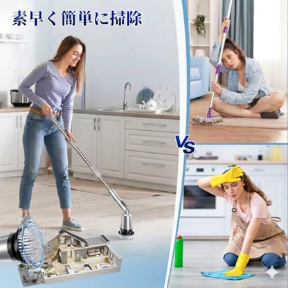 Electric Spin Scrubber, IPX7 Waterproof Cordless Cleaning Brush with 4 Replaceable Brush Heads, Adjustable Extension Handle and 3 Adjustable Speeds for Bathroom, Tub, Tile, Floor (White)