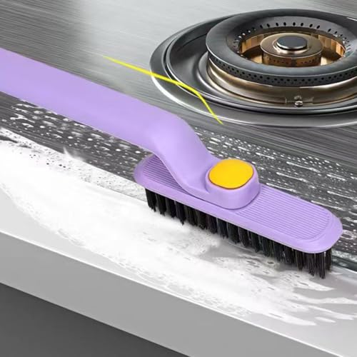 Veemoon 2pcs Rotating Crevice Cleaning Brush for Bathroom and Floor Gaps, Small Multifunctional Groove Scrub Brush Long Handle for Window Track and Narrow Space Cleaning, Plastic Bristles,