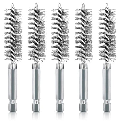 ASNOMY 5Pcs 5/8" Stainless Steel Bore Brush,Wire Brush Bore Cleaning Brush Set for Power Drill Cleaning, Abrasive Wire Brush Stainless Steel Brush with 1/4" Hex Shank - style: 5Pcs 16mm | 5/8" Inch