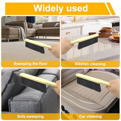 2 Pcs Hand Broom Brush, Wooden Handle Soft Bristle Cleaning Dust Brush，for Furniture, Bed, Car, Bench, Crevice Cleans, Sofa, Fireplace, Clothes (Straight Handle) - color: 2 Straight Handle Khaki