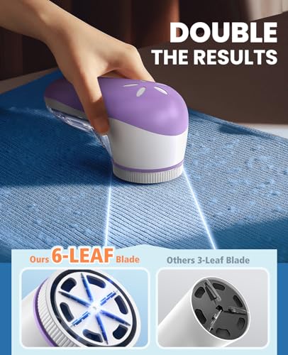 POPCHOSE Fabric Shaver, Lint Remover for Clothes, Electric Lint Shaver with 6-Leaf Blades, Sweater Shavers to Remove Pilling for Clothing, Couch, Furniture, Fuzz, Lint Ball, Bobbles, Violet Purple - color: Violet Purple