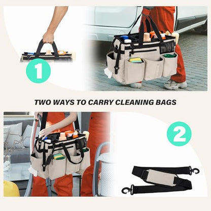 IBVIVIC Wearable Cleaning Caddy Bag for Cleaning Supplies,Large Capacity Cleaning Organizer White - color: White