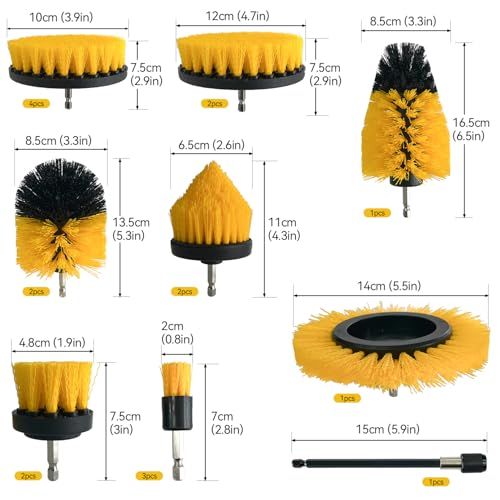 18 Pack Drill Brush Attachment Set, Power Cleaning Brushes for Drill, All Purpose Scrubber Brush with Extend Long Attachment for Bathroom Kitchen Car Detailing Tile Grout Sinks