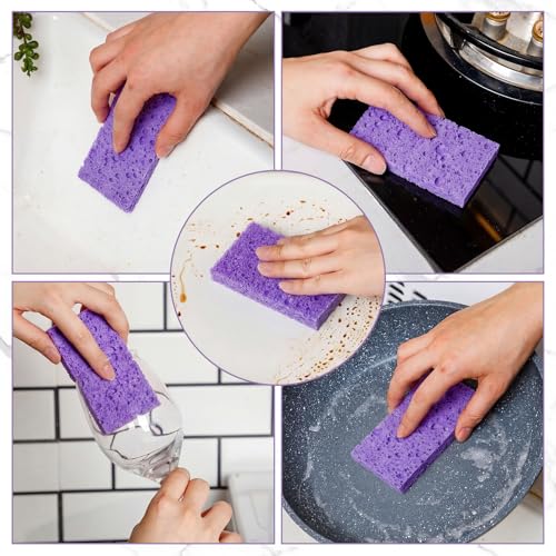 Zhengmy 100 Pieces Sponges Bulk Sponges Kitchen Compressed Sponge Natural Dish Sponge Compressed Wood Pulp Cleaning Without Scratching for Kitchen Bathroom, 3.9 x 2.4 x 0.12 Inch (Purple) - color: Purple