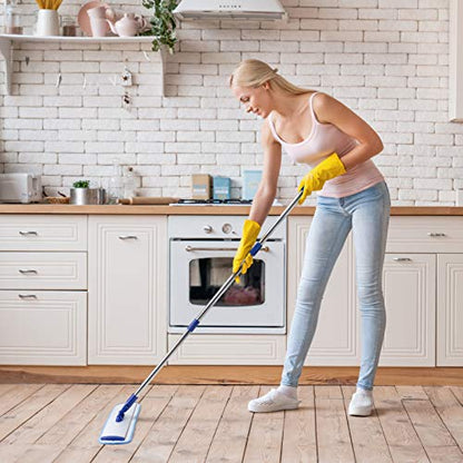 18" Professional Microfiber Mop Floor Cleaning System, Flat Mop with Stainless Steel Handle, 4 Reusable Washable Mop Pads, Wet and Dust Mopping for Hardwood, Vinyl, Laminate, Tile Cleaning - color: Blue