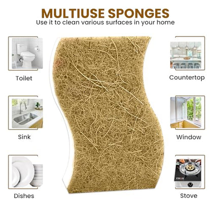 Natural Kitchen Sponge –12-Pack Biodegradable Sponges for Dishes –Compostable Dish Washing Scrubbers – Eco Friendly Non-Scratch Cellulose & Coconut Husk Scrubber Sponges for Cleaning - size: Pack of 12