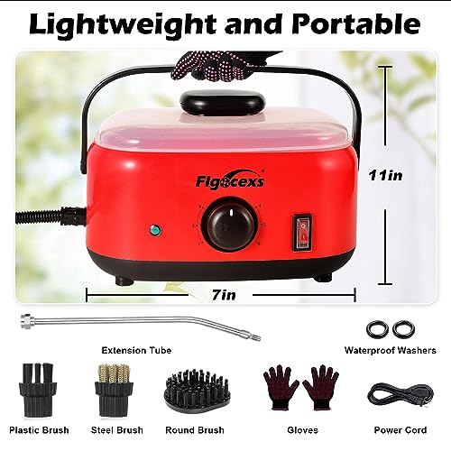 Flgocexs Handheld Steam Cleaner,2500W High Temperature High Pressure Steam Cleaner with 3 Brush Heads, Portable Steam Cleaner with 1.5L Tank For Car Detailing Kitchen Bathroom Floors - color: Red