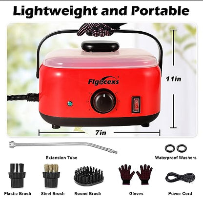 Flgocexs Handheld Steam Cleaner,2500W High Temperature High Pressure Steam Cleaner with 3 Brush Heads, Portable Steam Cleaner with 1.5L Tank For Car Detailing Kitchen Bathroom Floors - color: Red