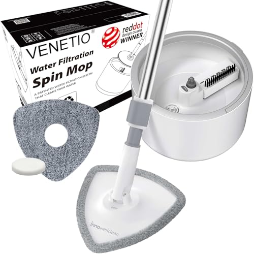 VENETIO Innowellclean Water Filtration Triangle Spin Mop and Bucket Set for Floor Cleaning - Self Wringing/Dry/Wet All-in-One Microfiber Mop System for Home Hardwood, Laminate, Tile (2 Pads) - style: SG01 - 2 Triangle Pads