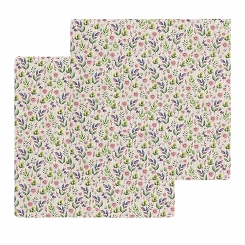 Green Botanical Dish Towels Set, Waffle Weave Kitchen Towels 2 Pieces, Farmhouse Watercolor Flower Plant Leaves Microfiber Hair Face Bath Tea Towel Absorbent Quick Drying Cleaning Dish Cloths, 12"x12" - color: Grass Green Light Pink Light Beige, size: 2PC