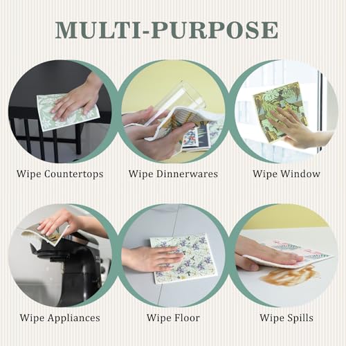 YoulerTex Swedish Dishcloths Dish Towels Set: 6 Packs Cellulose Sponge Cloths Reusable Cleaning Cloths for Kitchen Absorbent Reusable Paper Towels Dish Cloth Non-Scratch No Odor (Fruit Flower) - color: 01 Fruit Flower