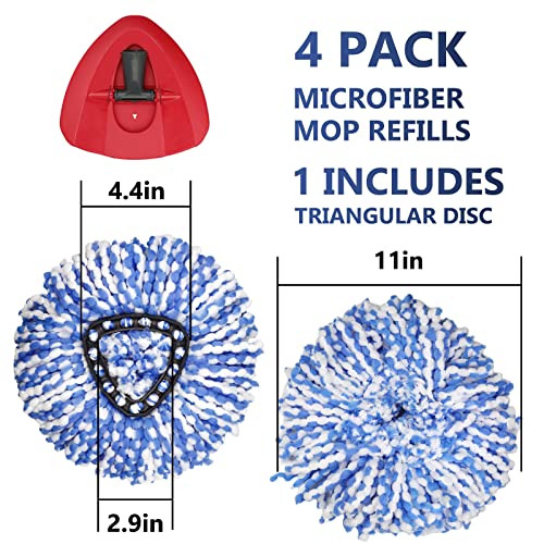 Spin Mop Replacement Head - 4 Pack RinseClean Mop Refills with Base Compatible with O-Cedar Triangle Spin Mop, Microfiber Mop Replace Head Easy Cleaning Floor Head Mop (for 2 Tank System ONLY) - color: 4 Pack Blue With Base