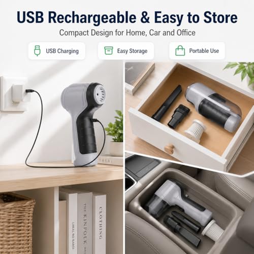 Cordless Handheld Vacuum Cleaner, Portable Rechargeable Mini Vacuum, Powerful Suction Hand Held Vacuum for Car Home Office Pet Hair Dust Cleaning