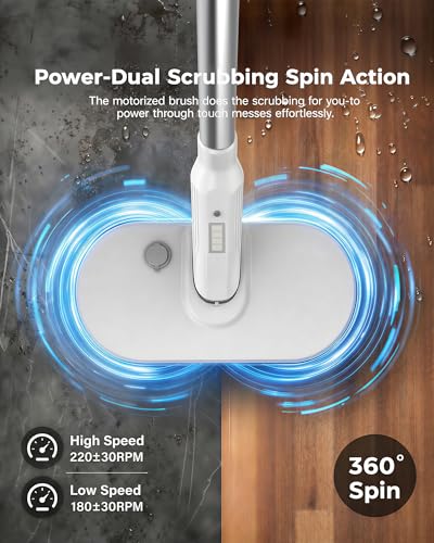 Buways Cordless Electric Mop, Self-Propelled Electric Spin Mop, Gravity Assist Pressure, 8000mAh Battery, LED Light & Water Spray, for Hardwood, Tile & Laminate Floors